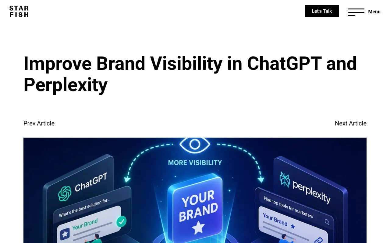 Starfish's guide to improving brand visibility in ChatGPT and Perplexity, showing the nine-tactic roadmap for closing the entity clarity gap