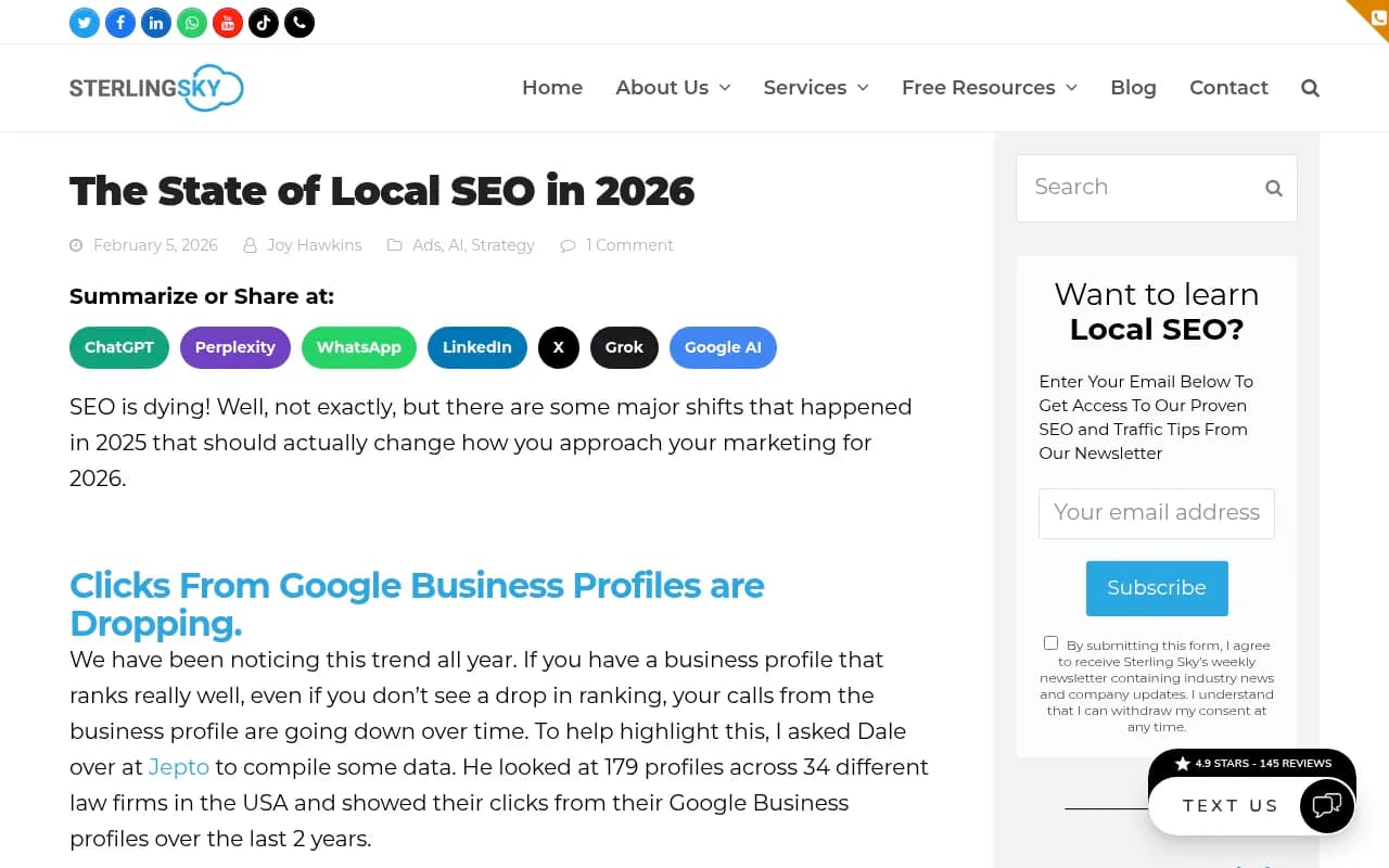 Chart showing declining Google Business Profile clicks over 2 years