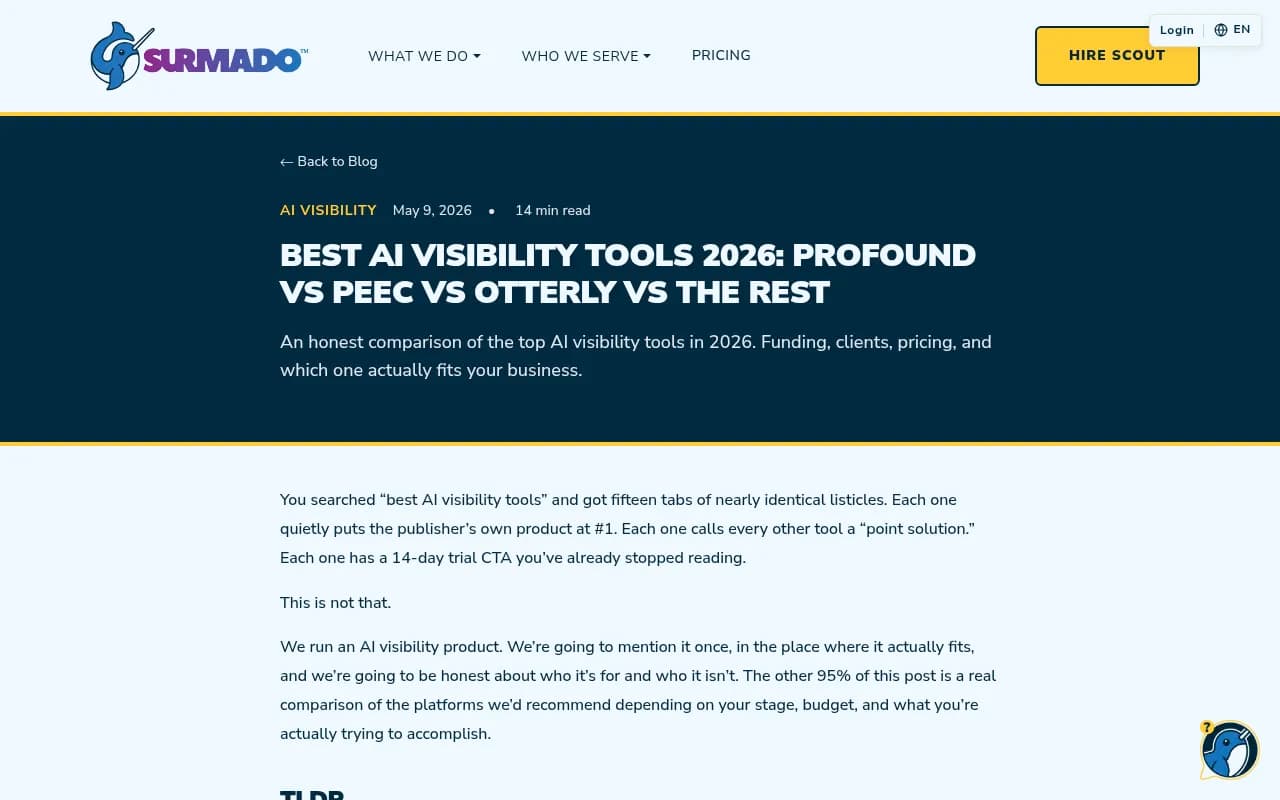AI visibility tools comparison overview from Surmado's 2026 market analysis