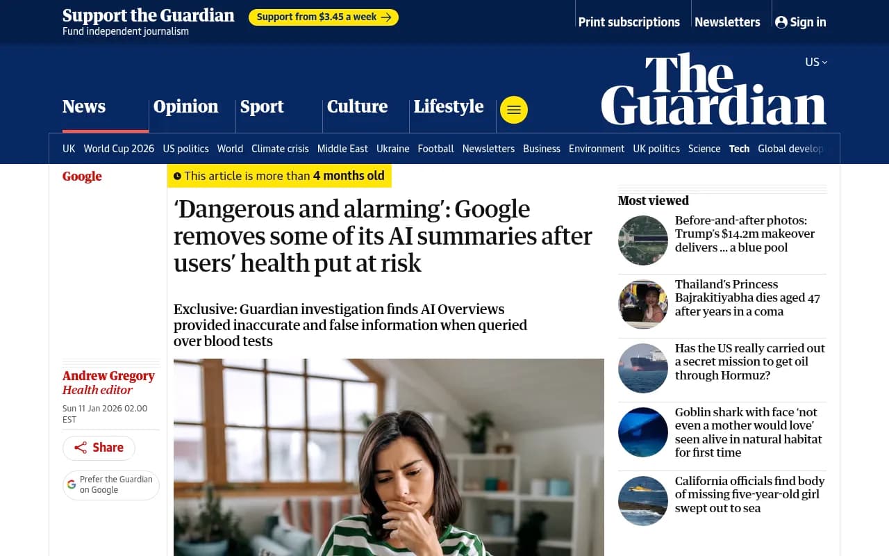 Google removes AI health summaries after Guardian investigation finds dangerous flaws