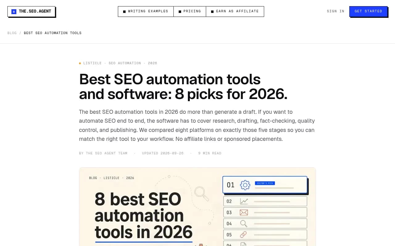 The SEO Agent's roundup of SEO automation tools, scoring each on how many workflow steps run without a human