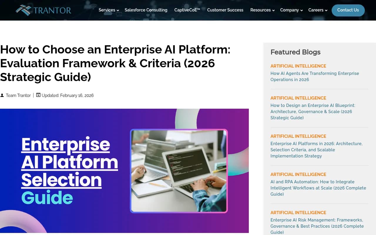 Screenshot showing enterprise AI platform evaluation framework with governance and security criteria