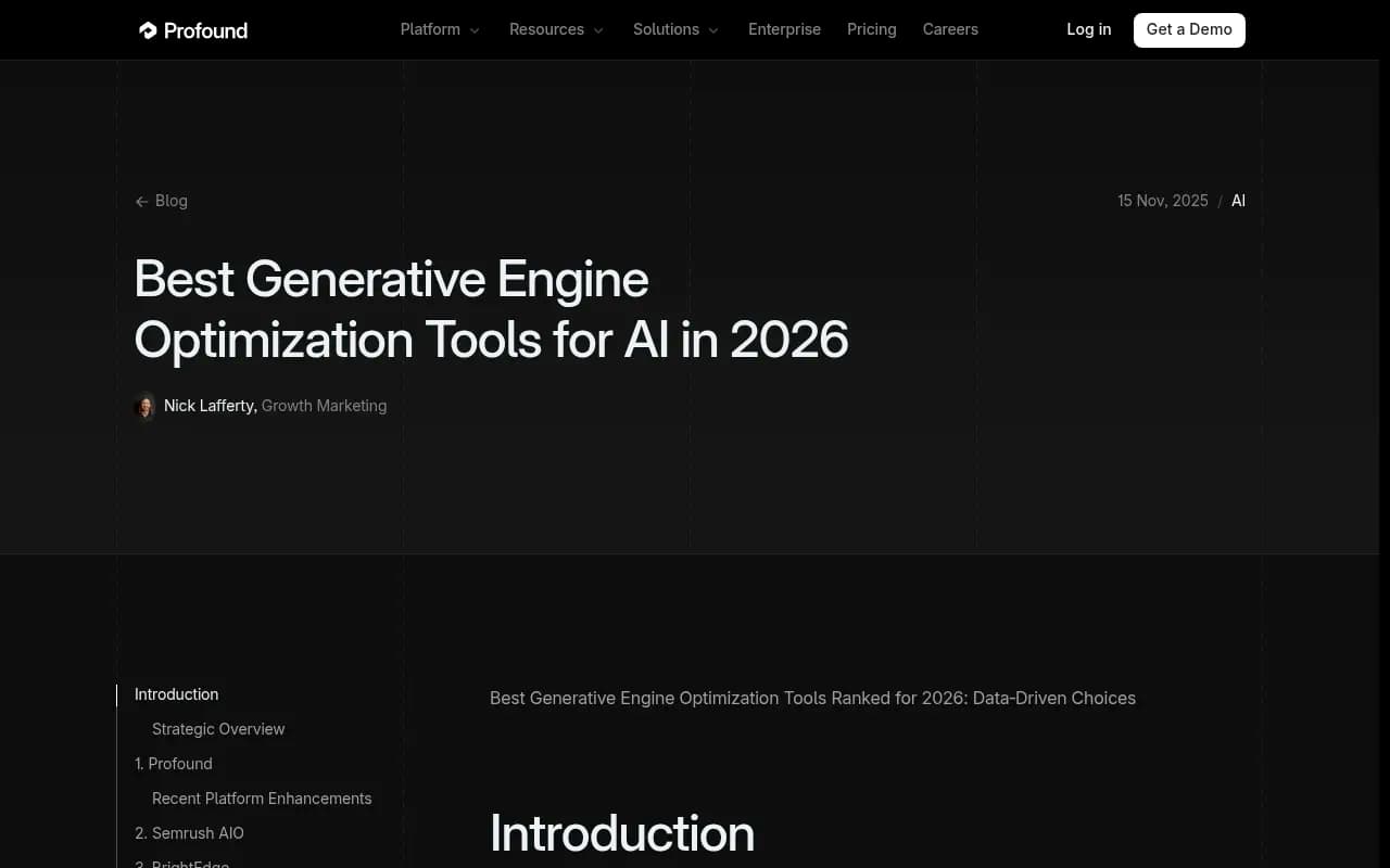 Profound's blog on best GEO tools for 2026 -- showing the platform's own perspective on the competitive landscape
