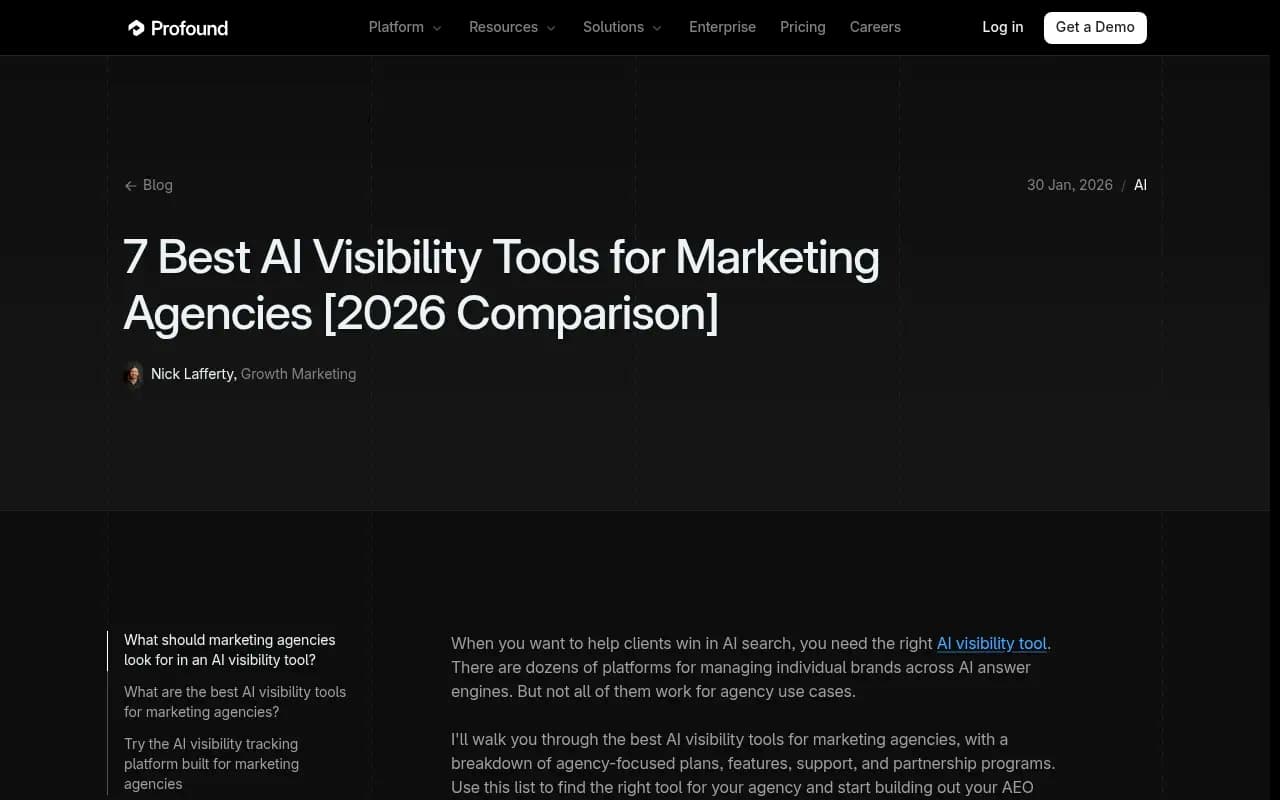 Profound's blog on AI visibility tools for marketing agencies in 2026