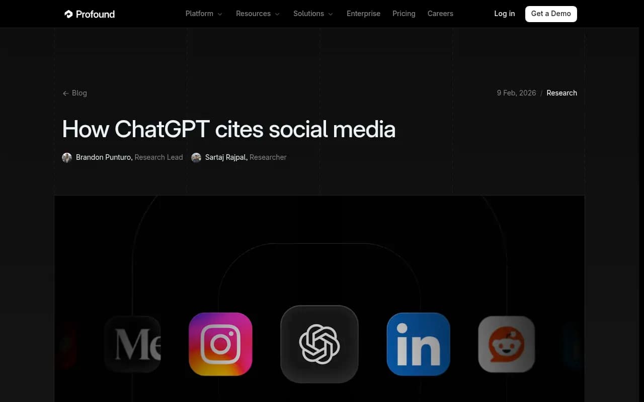 Profound research showing how ChatGPT cites social media platforms — analysis of ~700K citations