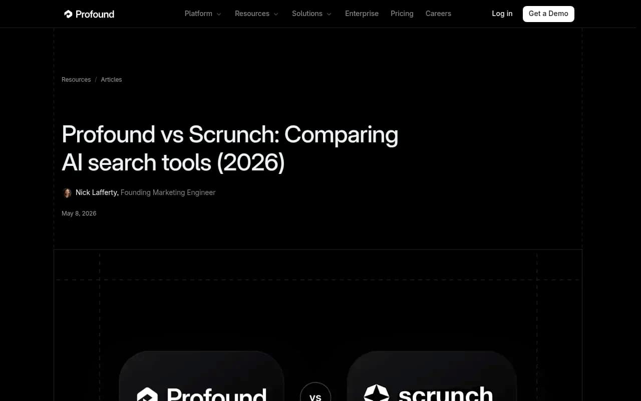 Profound vs Scrunch comparison page - Profound's AEO platform overview