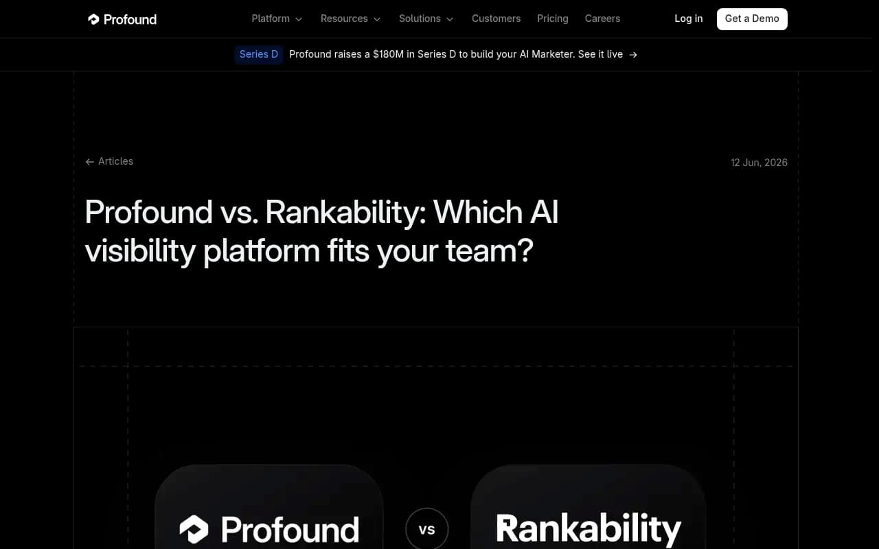 Comparison breakdown of Profound and Rankability's AI visibility approaches