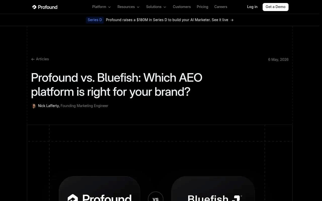 Profound vs Bluefish AI feature comparison table from Profound's own comparison article
