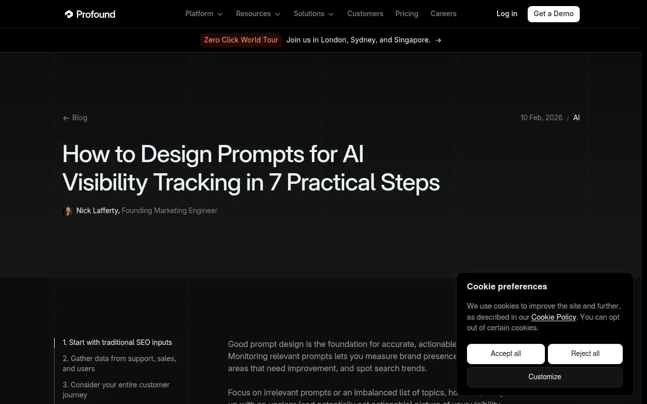 Profound's guide to designing prompts for AI visibility tracking