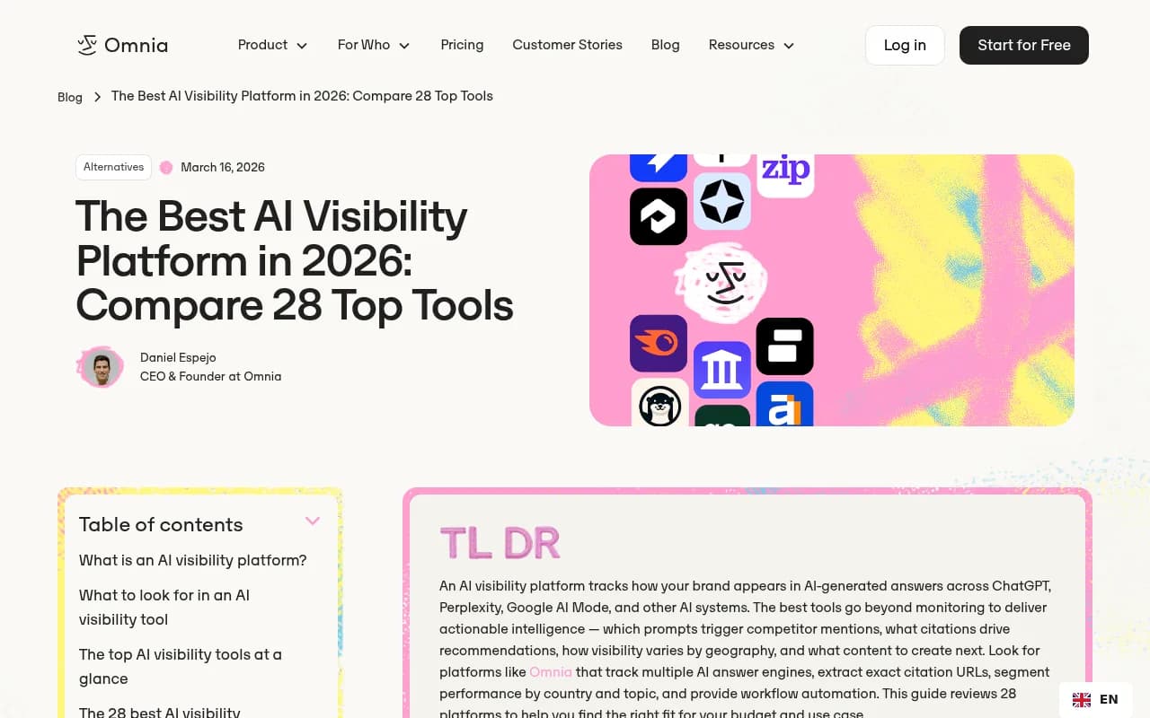 Overview of the top 28 AI visibility platforms in 2026, comparing features and positioning across the market
