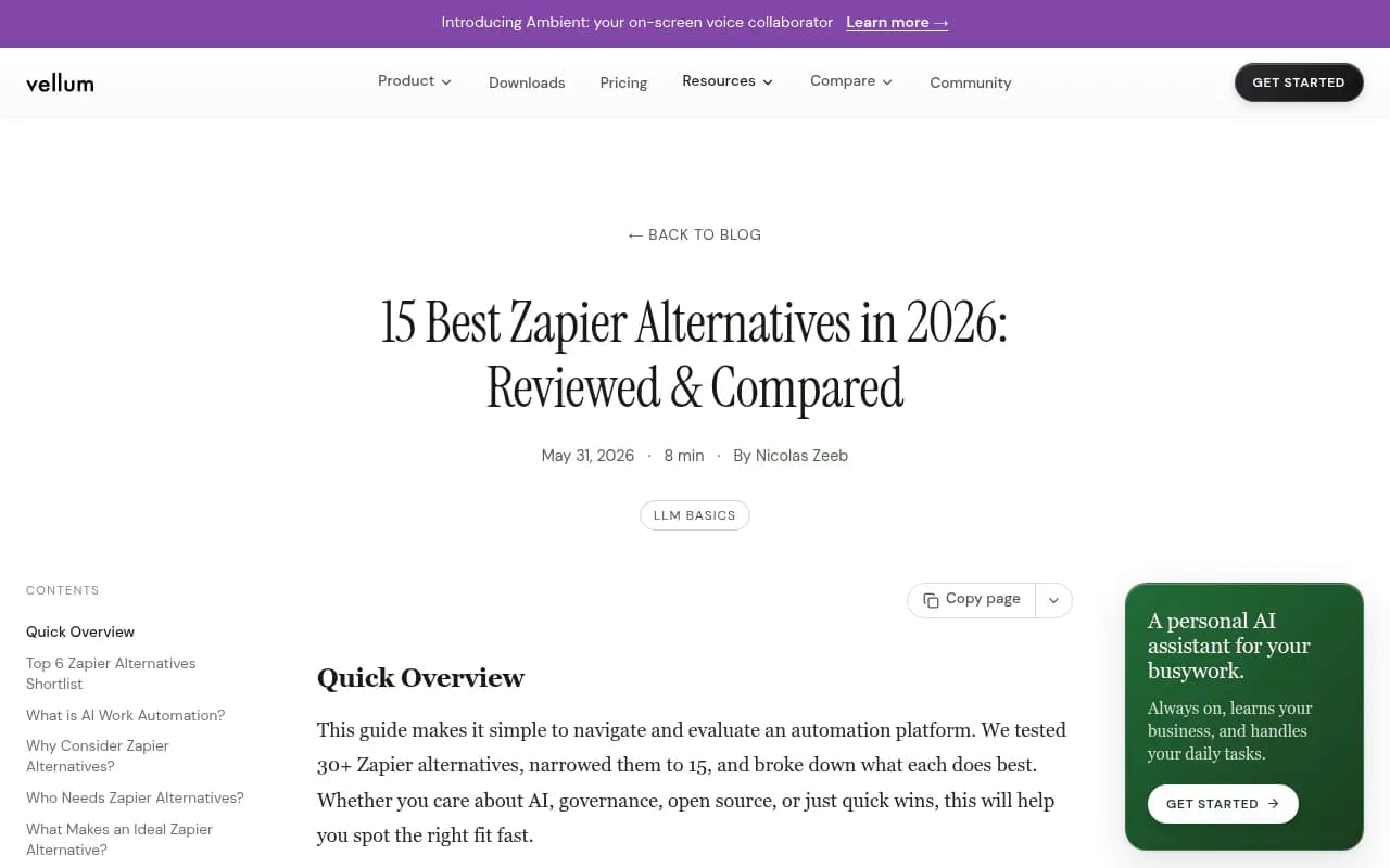 Vellum's comparison of Zapier alternatives, one of several vendor-written roundups worth cross-checking