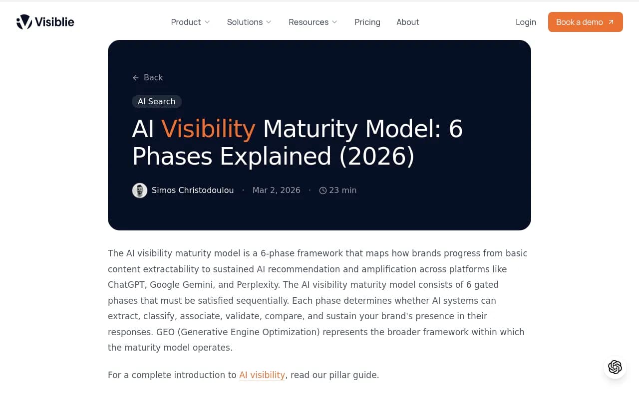 AI Visibility Maturity Model framework showing phases of brand progression in AI search