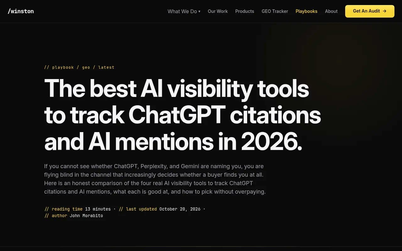 Winston Digital comparison of AI citation trackers, explaining mentions, citations and citation share
