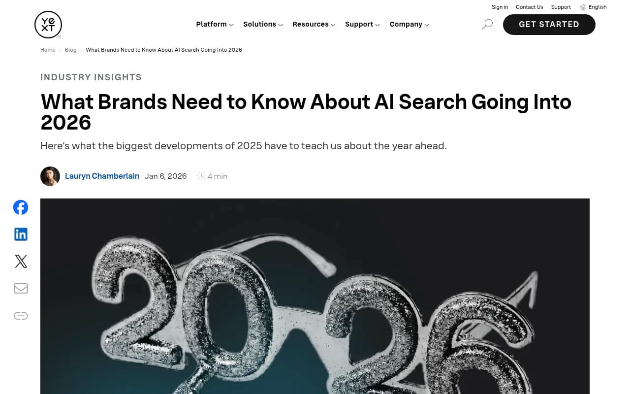 Screenshot showing AI search visibility tracking from Yext's research on brand citations