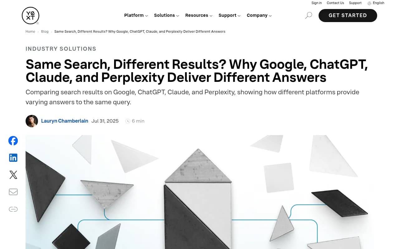 Yext test comparing Google, ChatGPT, Claude and Perplexity answers to the same query