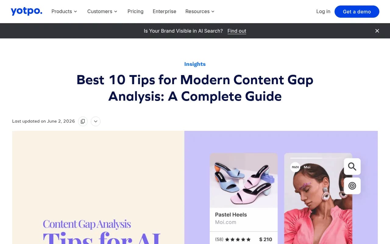 Yotpo's 2026 guide on modern content gap analysis for AI search
