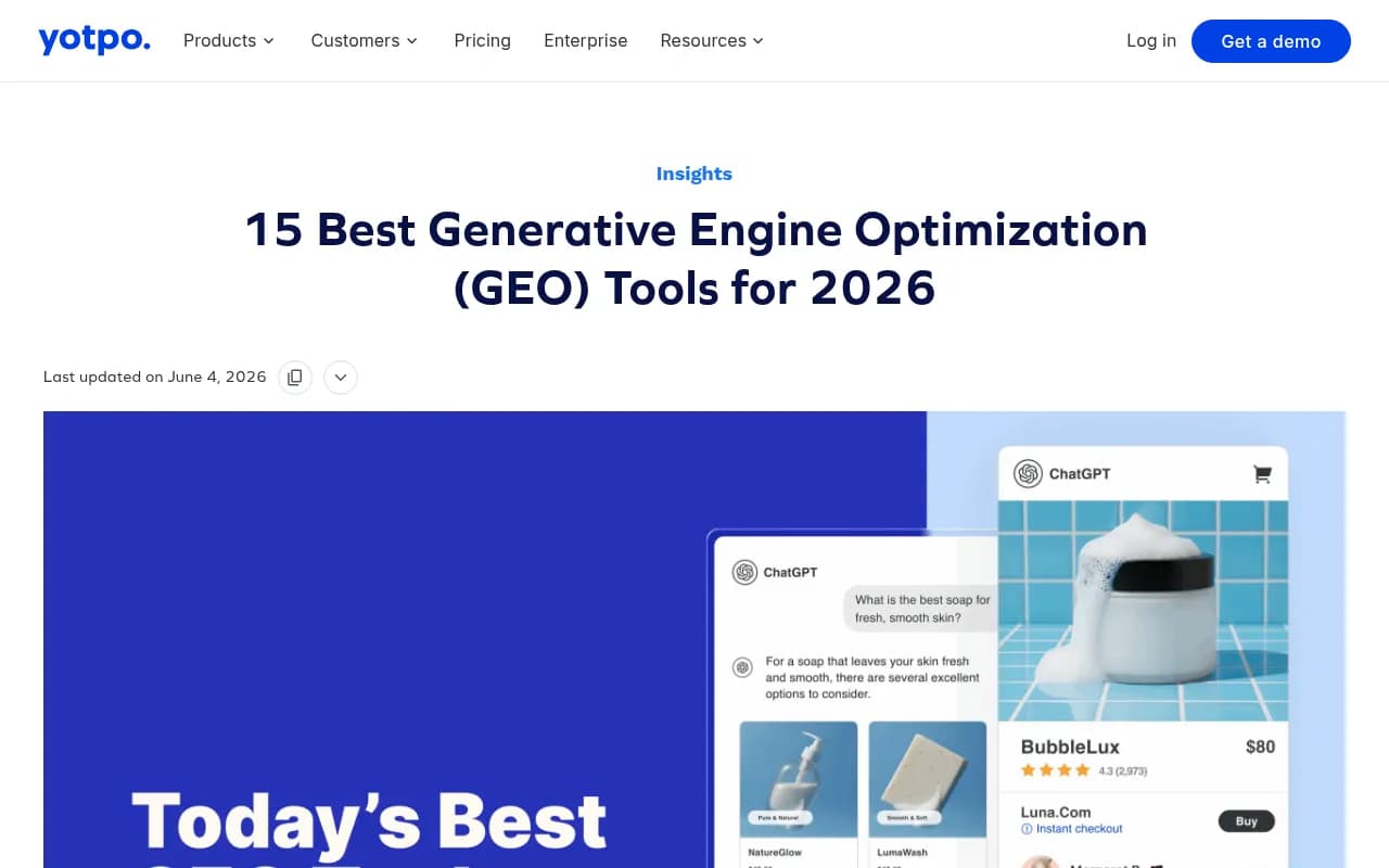 Overview of GEO tools landscape for 2026 from Yotpo's research