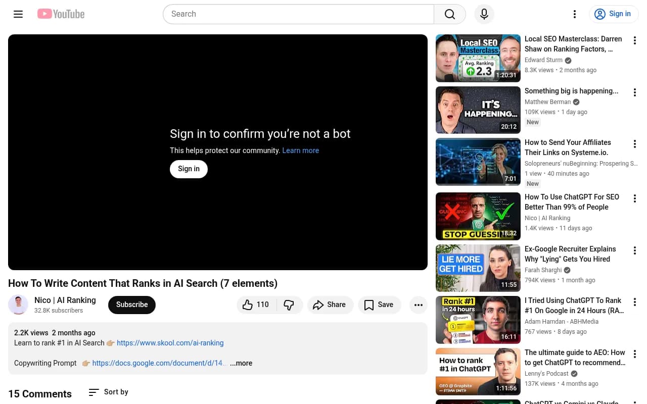 Screenshot showing structured content format