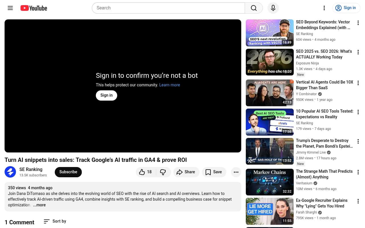 Google Search Console showing AI Overview performance data