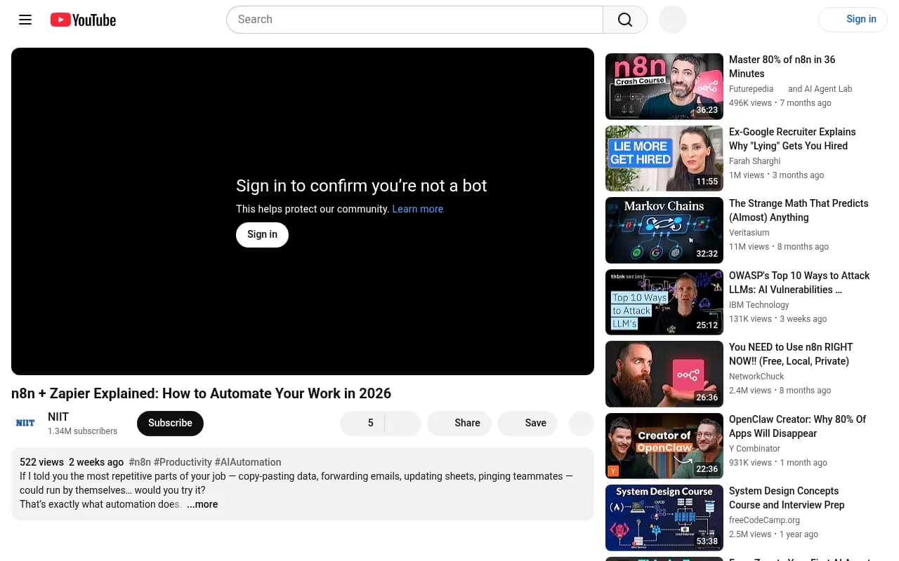n8n and Zapier automation explained for 2026 -- educational video covering nodes, triggers, and workflow reliability