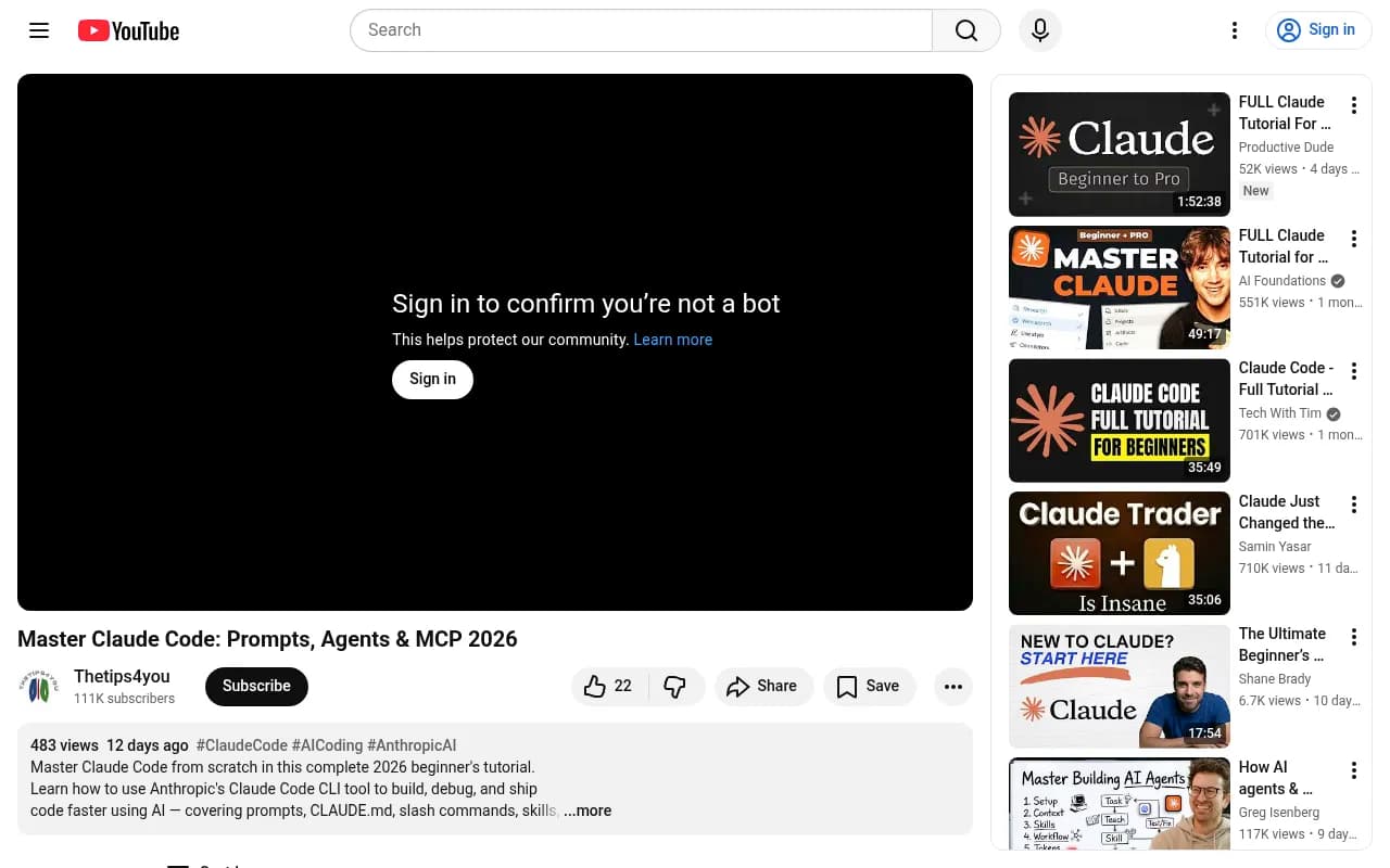 Claude Code tutorial for beginners 2026 - full walkthrough of MCP setup and agent architecture