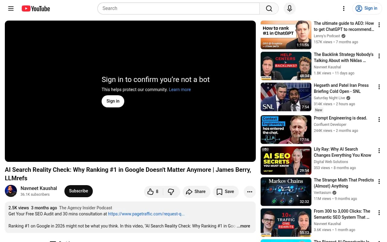 AI Search Reality Check: Why Ranking #1 in Google Doesn't Matter Anymore — a discussion of the shifting relationship between traditional SEO and AI visibility