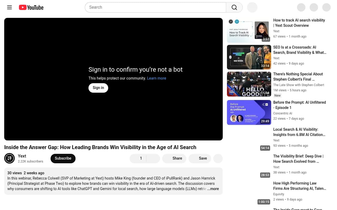Inside the Answer Gap: How Leading Brands Win Visibility in the Age of AI Search -- a Yext webinar covering citation sources and AI search behavior