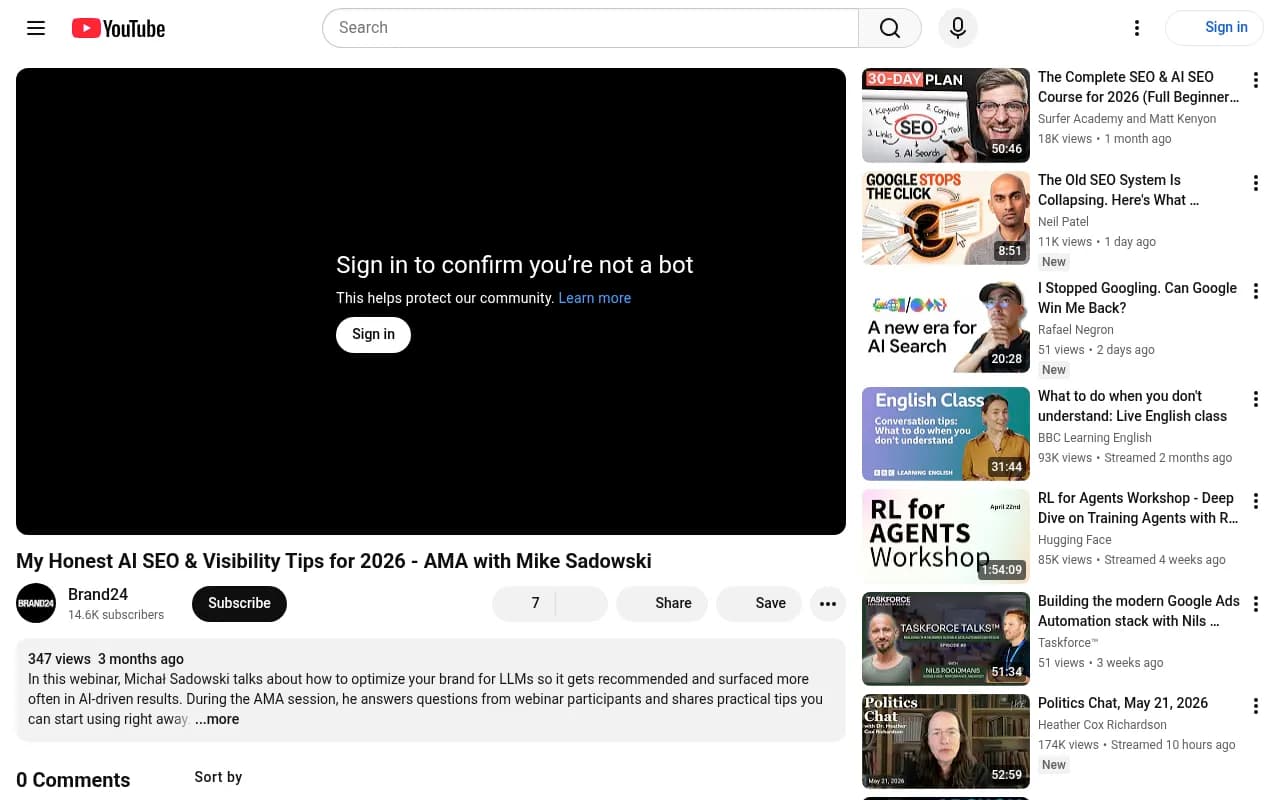 My Honest AI SEO & Visibility Tips for 2026 -- AMA with Mike Sadowski from Brand24 covering practical optimization strategies