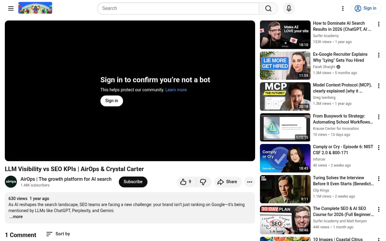 AirOps webinar with Crystal Carter from Wix discussing LLM visibility metrics and how SEO teams are adapting to AI search