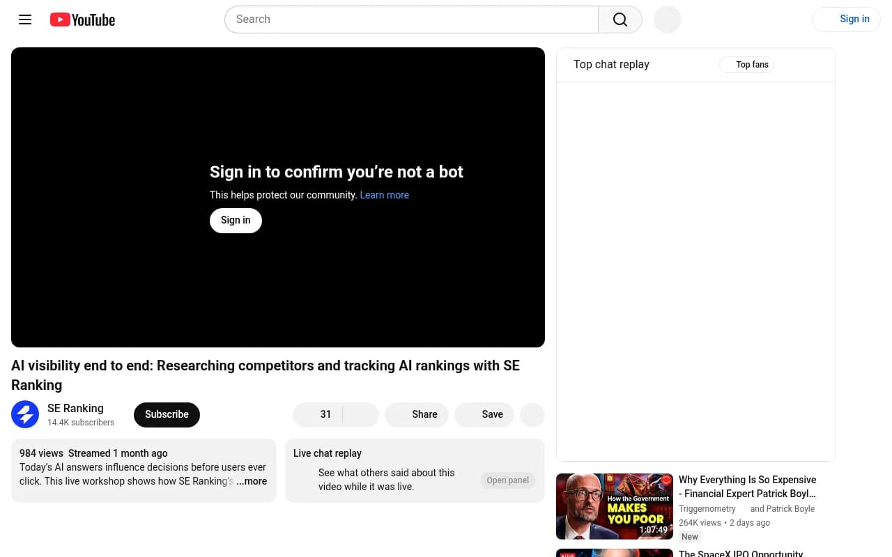 SE Ranking AI visibility end-to-end webinar showing competitor research and AI ranking tracking workflows