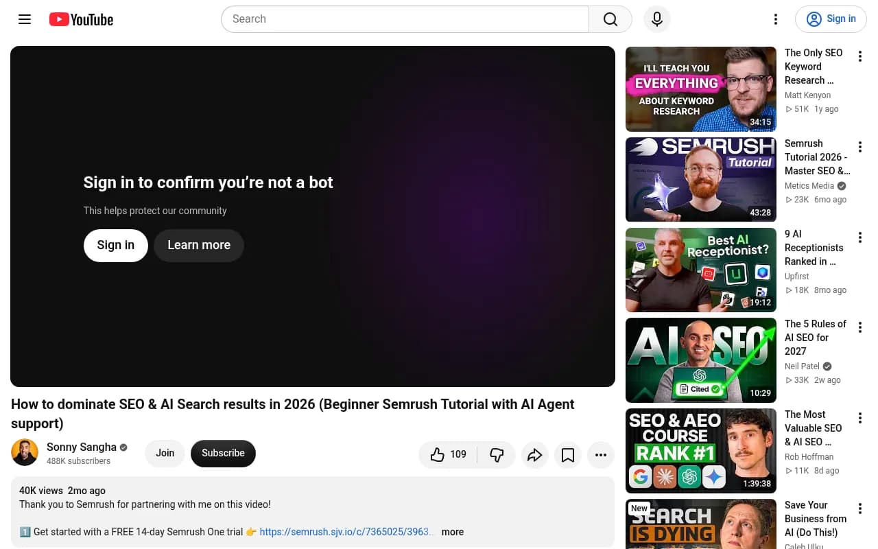 A walkthrough video on using Semrush One with an MCP server for SEO and AI visibility checks