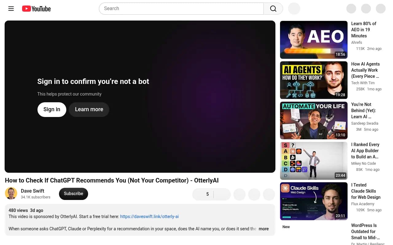 Video walkthrough of checking whether ChatGPT recommends you instead of a competitor, using OtterlyAI
