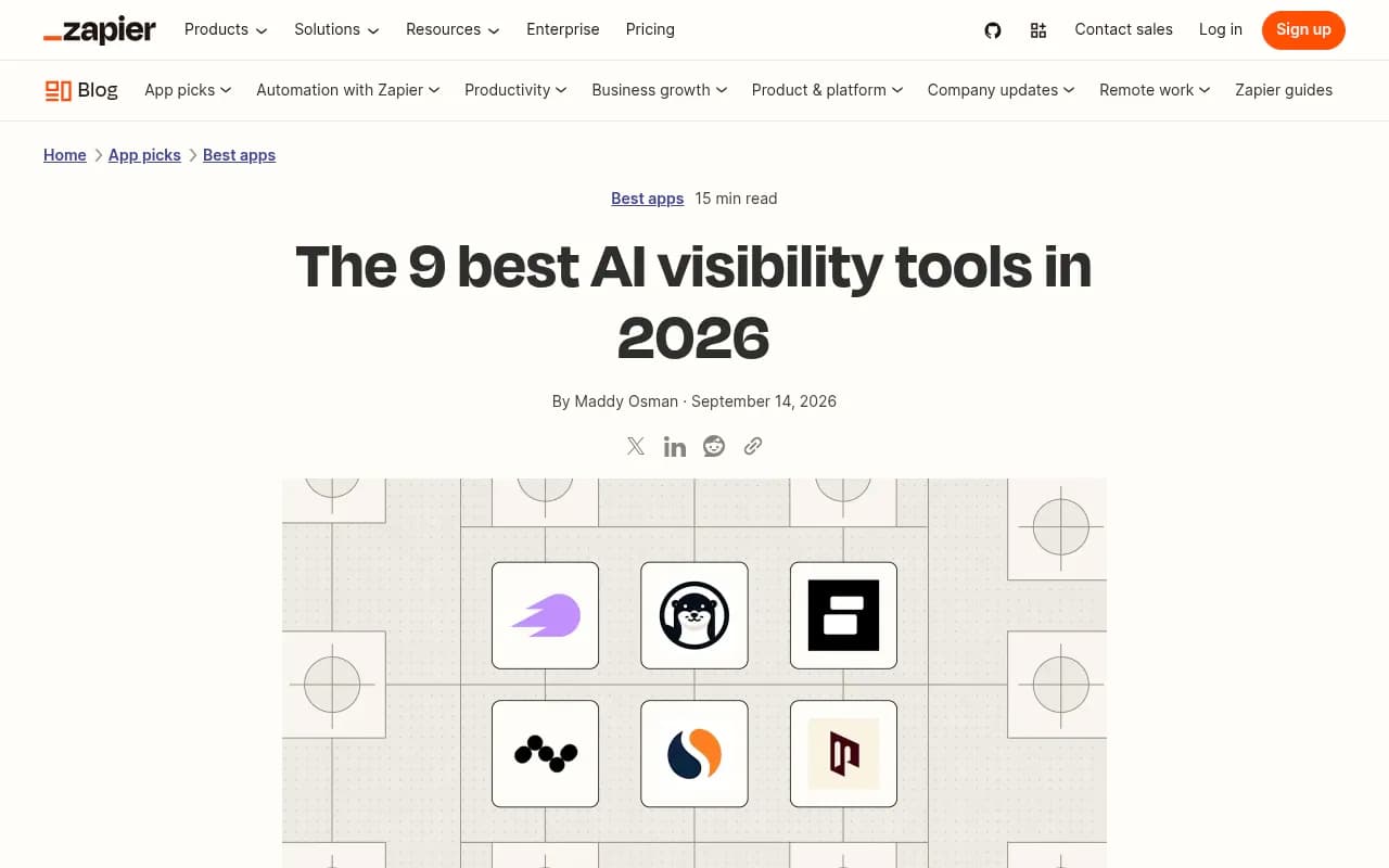 Zapier's roundup of AI visibility tools, a useful independent shortlist to cross-check against