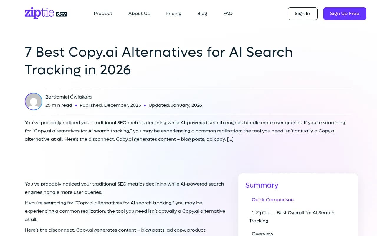 Comparison of Copy.ai alternatives for AI search tracking