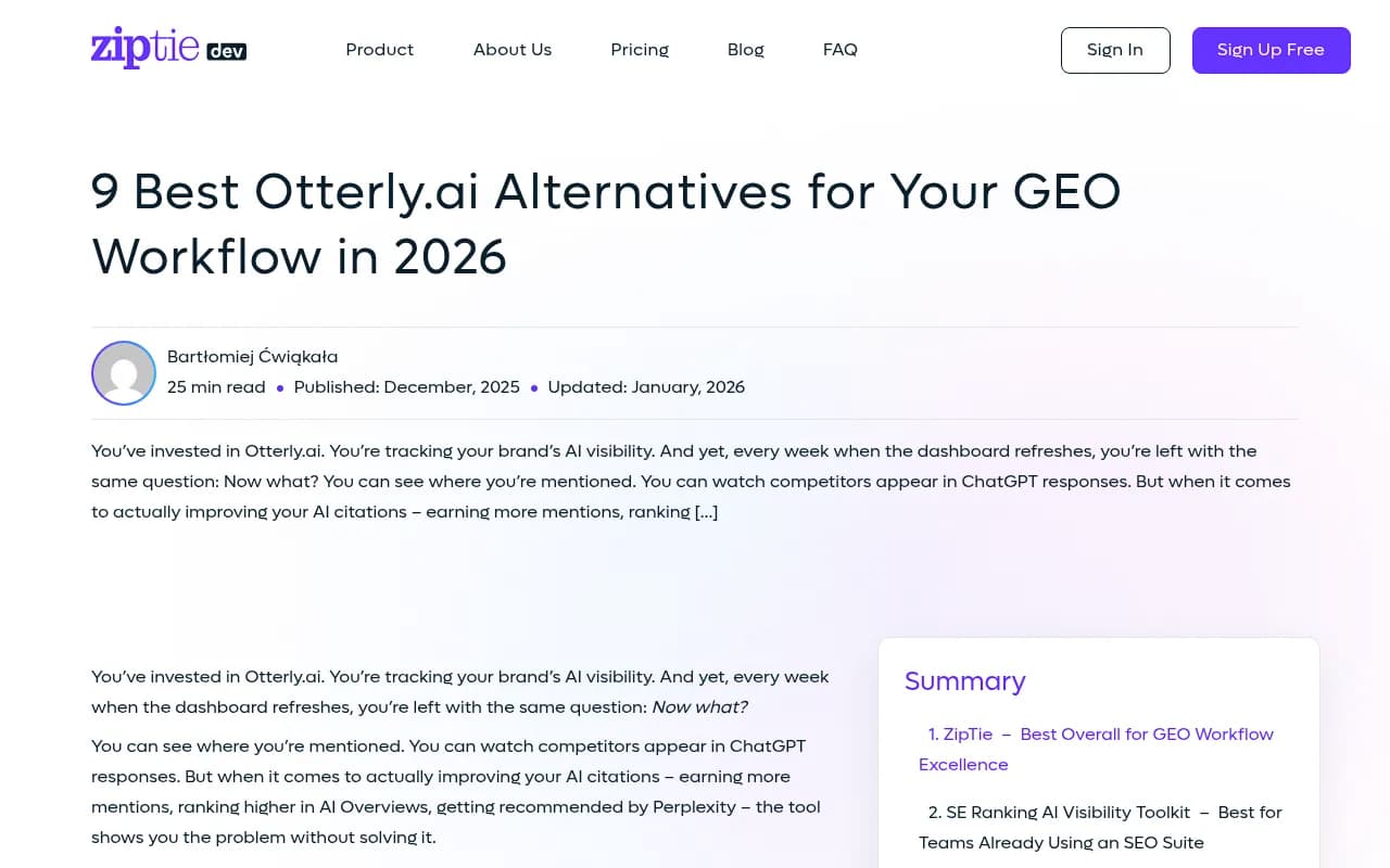 Overview of Otterly.AI alternatives and the GEO workflow gap