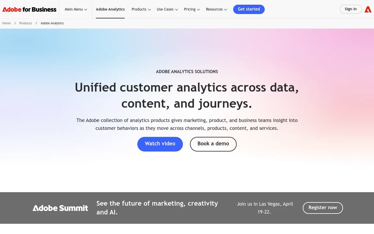 Screenshot of Adobe Analytics website
