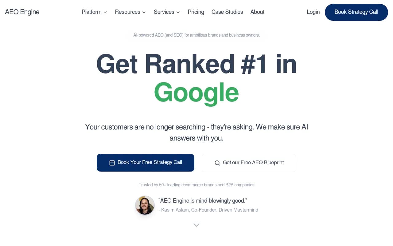 Screenshot of AEO Engine website