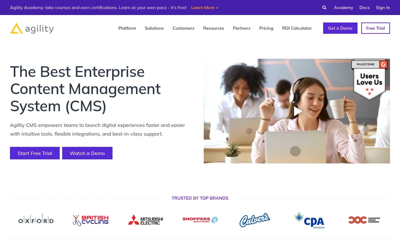 Screenshot of Agility CMS website