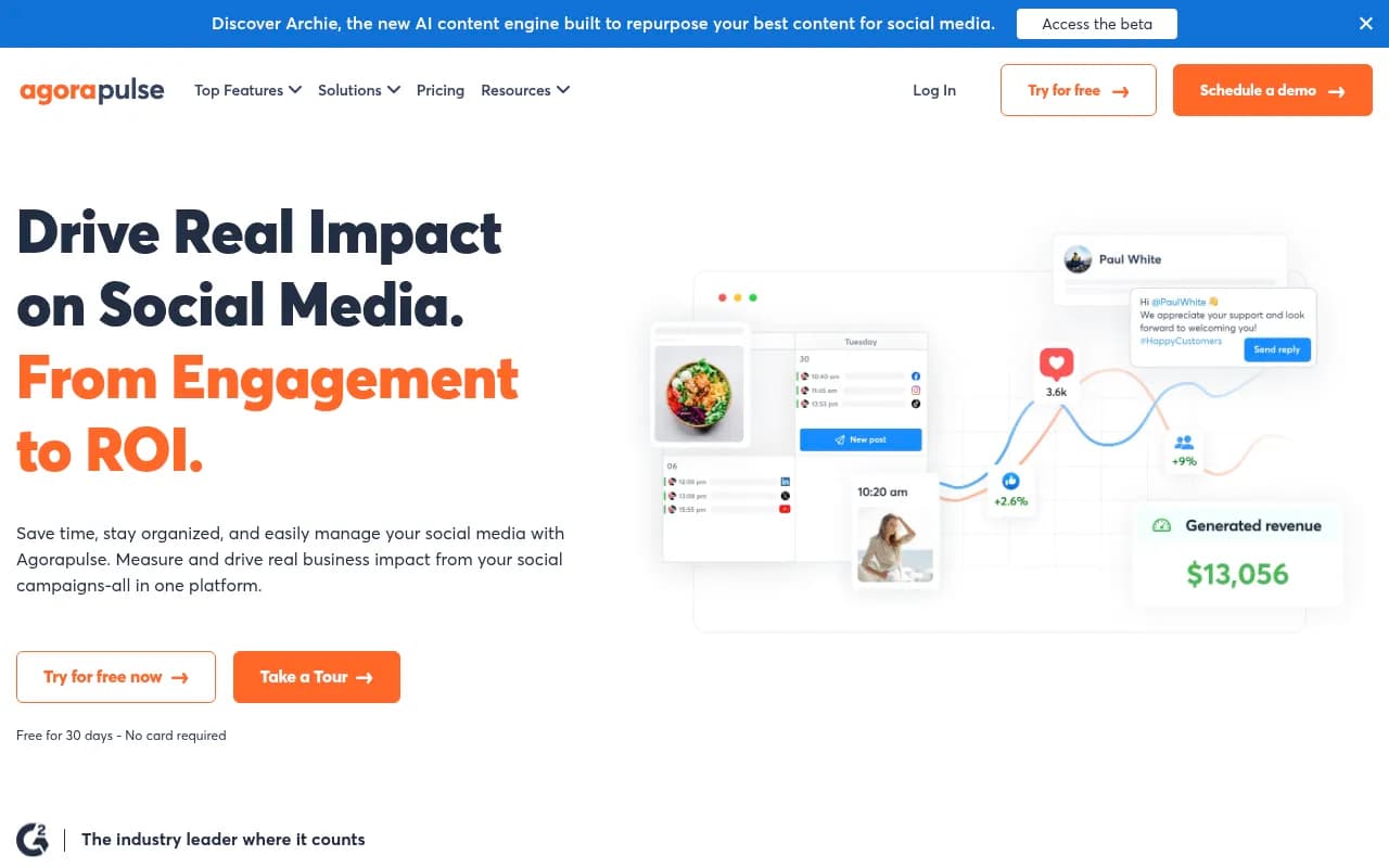 Screenshot of Agorapulse website