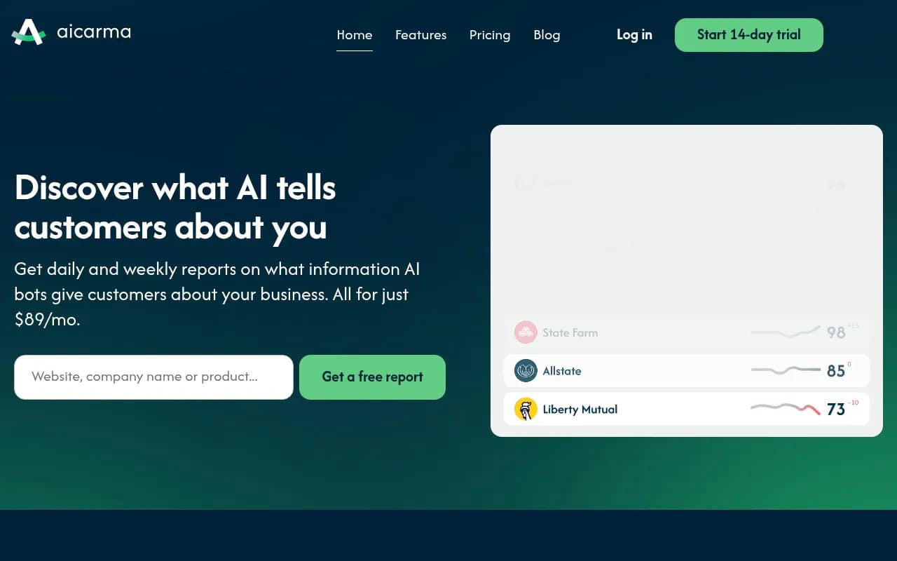Screenshot of AICarma website