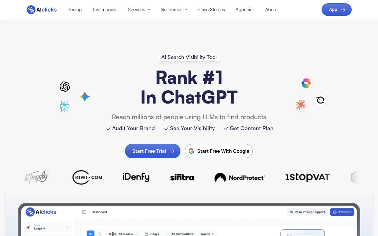 Screenshot of AIclicks website