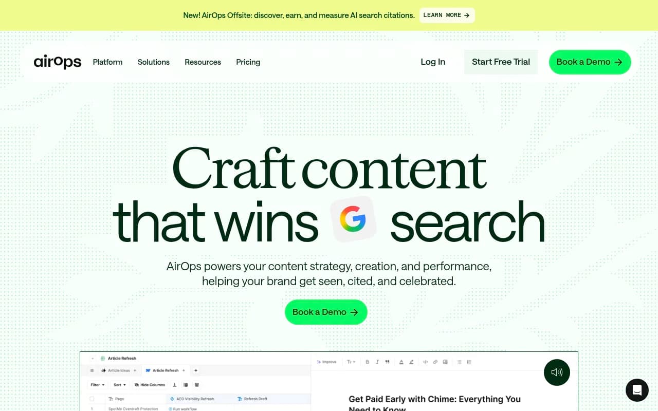 Screenshot of AirOps website
