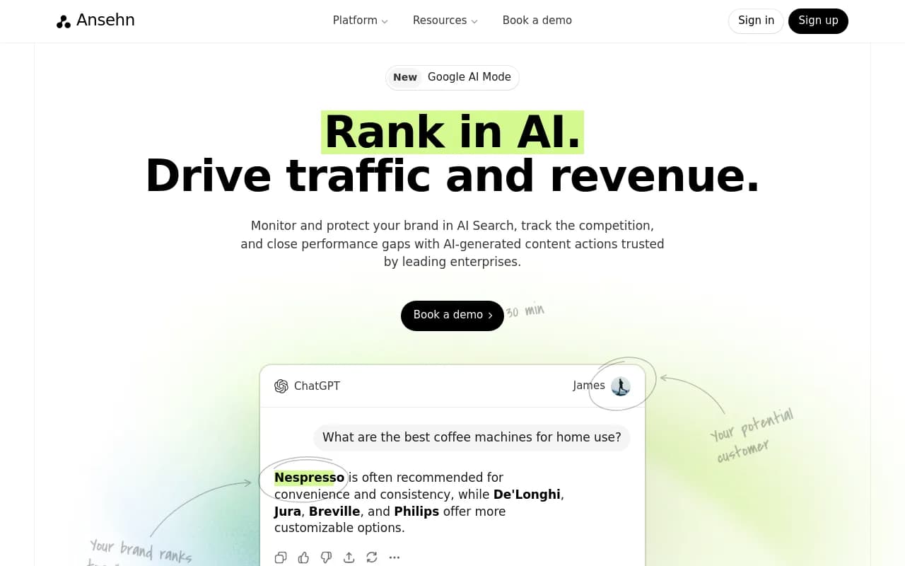 Screenshot of Ansehn website