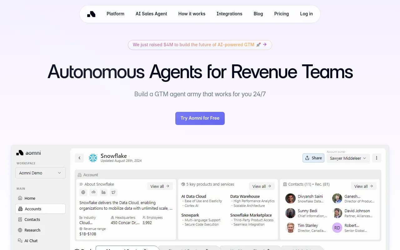 Screenshot of Aomni website