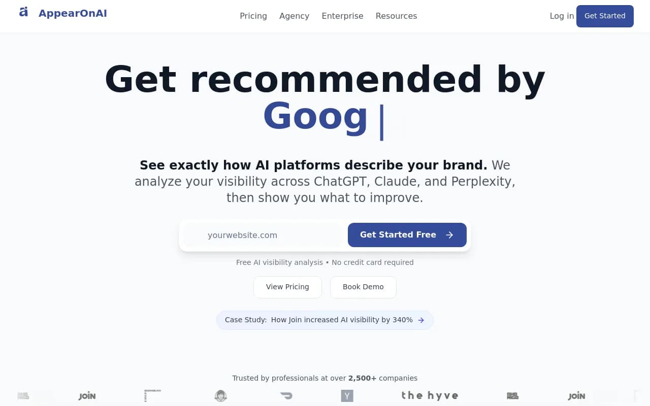 Screenshot of AppearOnAI website