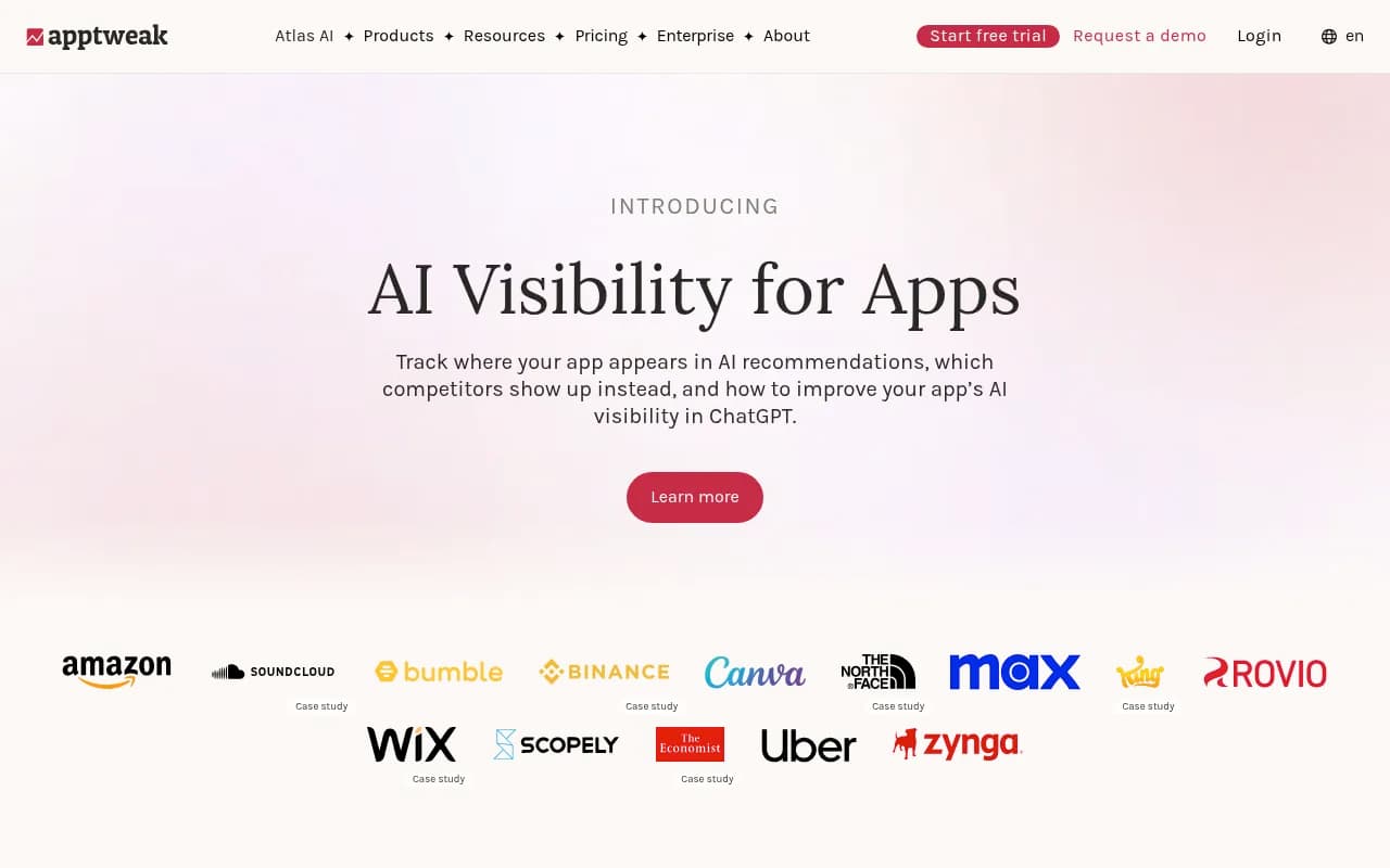 Screenshot of AppTweak website
