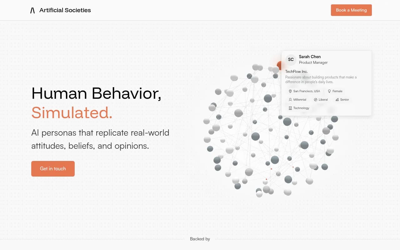 Screenshot of Artificial Societies website