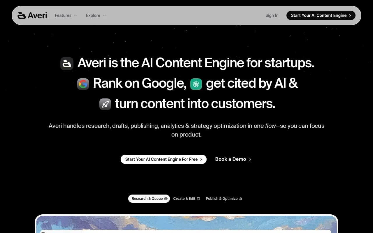 Screenshot of Averi AI website