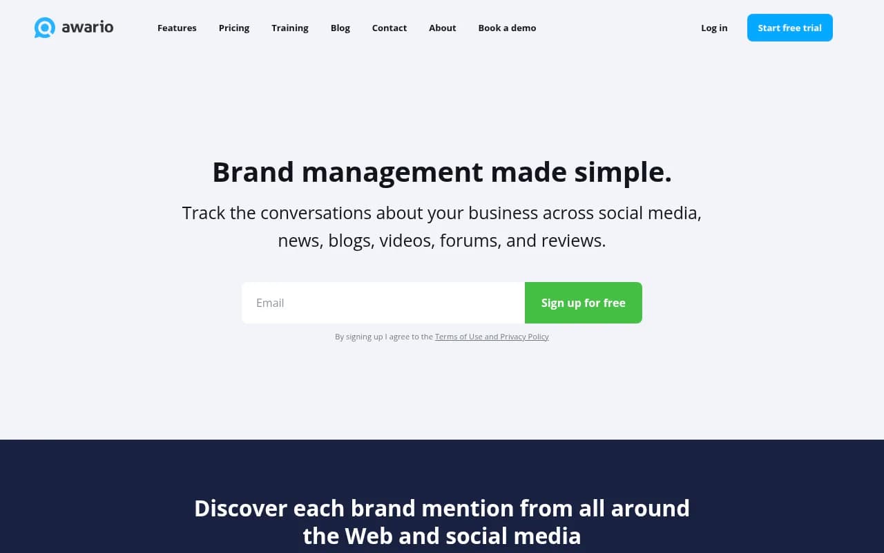Screenshot of Awario website