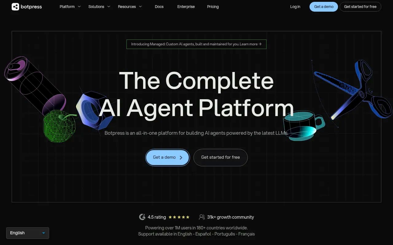 Screenshot of Botpress website